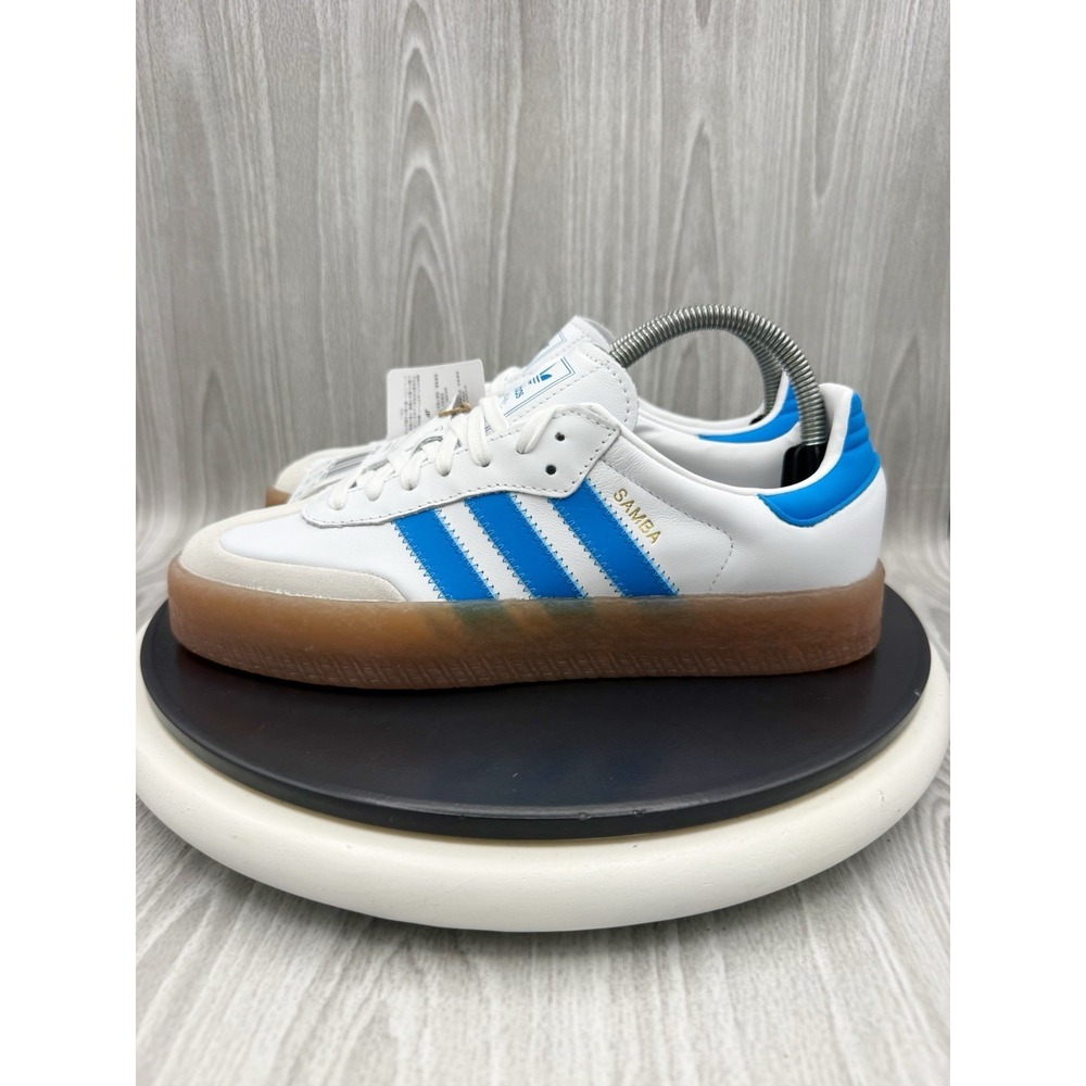 adidas Sambae Mens 7 Womens 8 White Bright Blue Platform Chunky Sneakers JQ1236